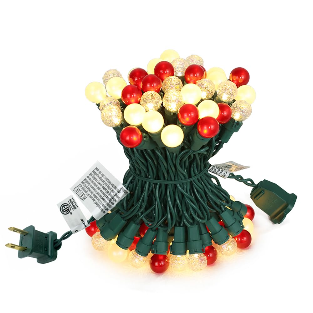 GlowVibe 70 Counts Red and White Christmas Lights, 19ft G15 Pearlized Glass Bulbs, ETL Certified LED Christmas Globe String Lights Plug-in, Indoor Xmas Tree Lights for Outdoor Xmas Home Decor