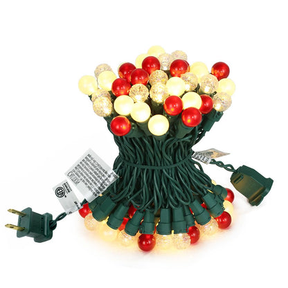 GlowVibe 70 Counts Red and White Christmas Lights, 19ft G15 Pearlized Glass Bulbs, ETL Certified LED Christmas Globe String Lights Plug-in, Indoor Xmas Tree Lights for Outdoor Xmas Home Decor