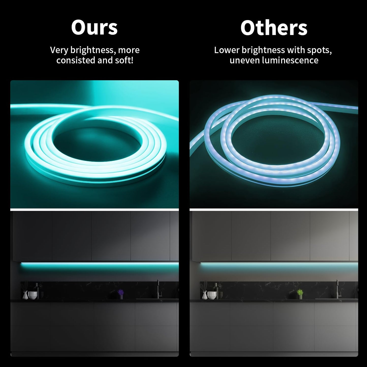 iNextStation 12V Ice Blue LED Strip Lights 16.4FT, Flexible Silicone Neon Rope Light with Power Adapter, Waterproof, Cuttable, Dimmable & Linkable, LED Lights Strip for Bedroom, Kitchen(with Plug)