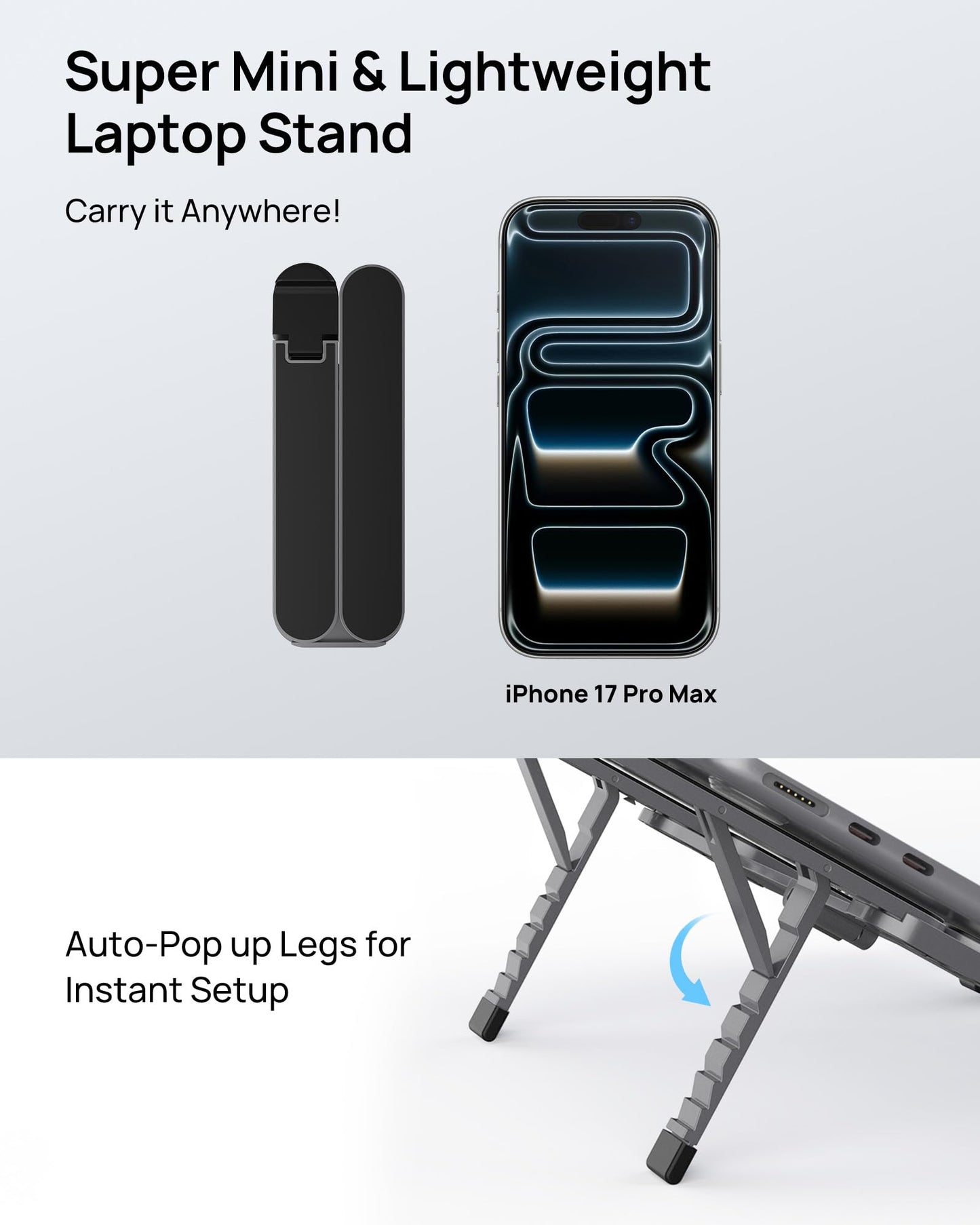 SODI [Ultra Compact] Foldable & Portable Laptop Stand for Desk, Lightweight Tablet Stand for Business Travel, Library, Cafe, 6 Level Height Ergonomic Aluminum Computer Holder for 10-16" Laptops
