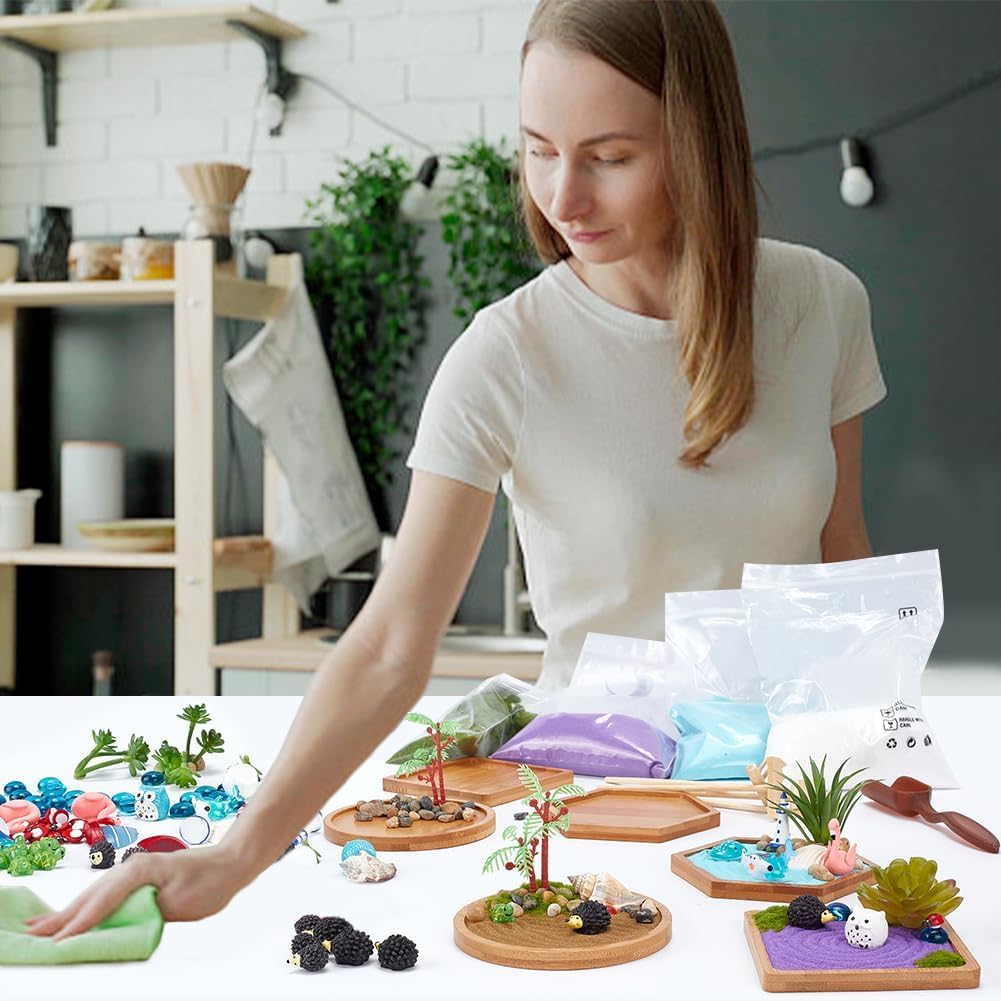 WEBEEDY Japanese Miniature Zen Garden Kit Miniature Ocean Beach Sandbox Decorations Mini Zen Garden Accessories for Christmas Home Office Desktop Decor Gift,Diameter 4/4.2/4.4"(10/10.5/11cm)