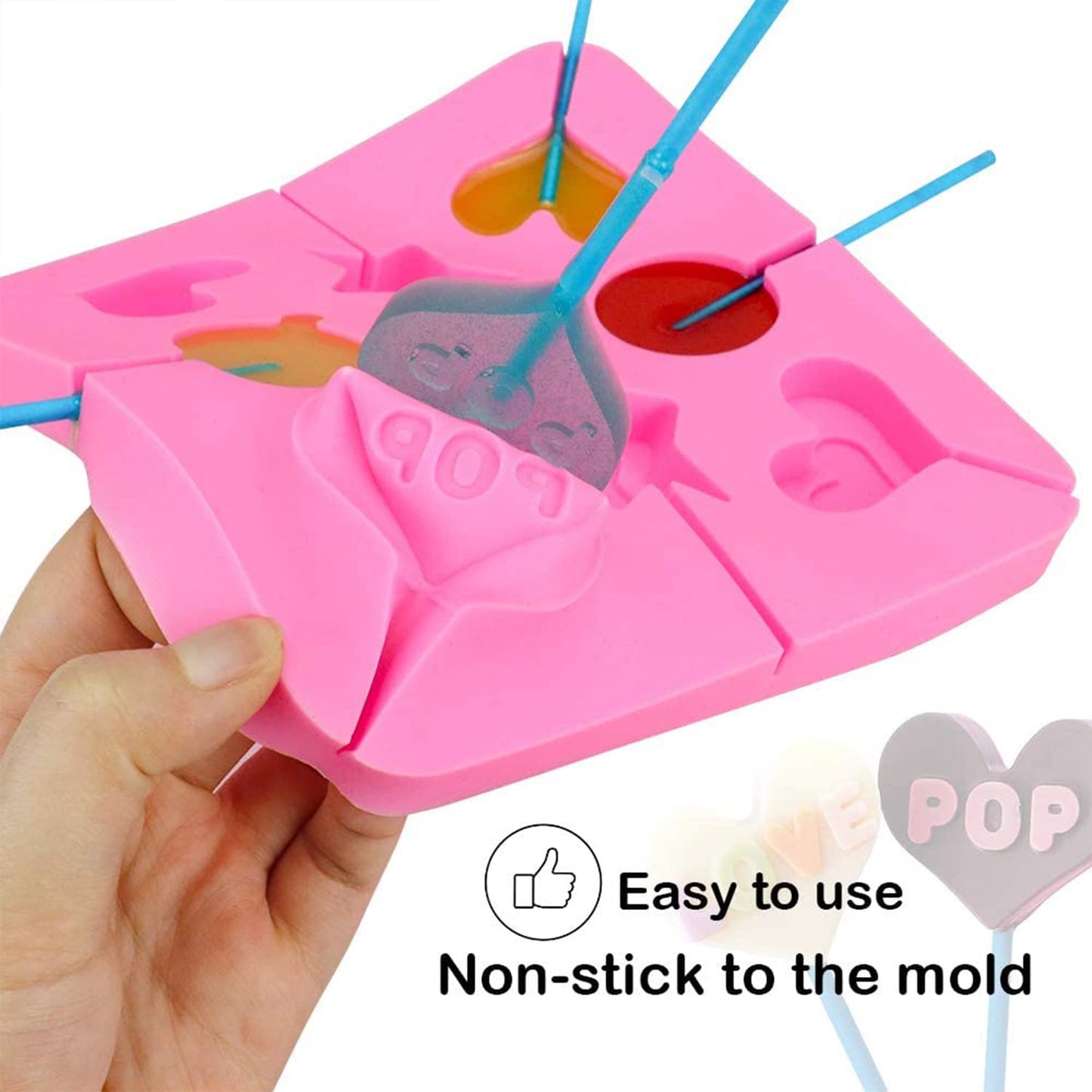 2 Pack Lollipop Molds Silicone Candy Mold Heart Hard Candy Mold Silicone Lolly Pop Tray Suckers Molds for Valentine's Day Hard Candy Chocolate Gummy Sucker Cake with Lollipop Stick