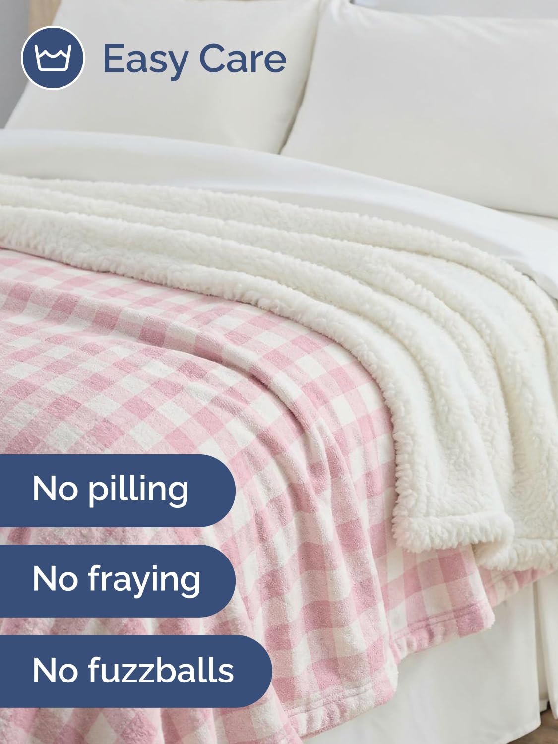 Sherpa Fleece Blanket Throw Size - Reversible Sherpa Fleece Throw Blanket - Super Soft Double Sided for Bed, Sofa, Couch - Thick, Warm, Plush - Luxurious Bedding for Winter - Pink Checkered, 50" x 60"