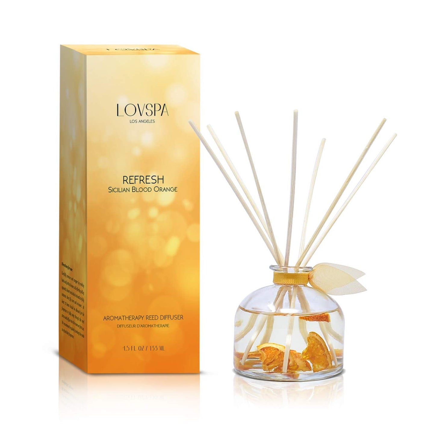 LOVSPA Reed Diffuser Set, Refresh Sicilian Blood Orange Scented Oil Diffuser with Sticks, Home Fragrance Accessories for Bathroom Shelf Decor, Aroma Diffusers for Home or Office Desk, USA Made