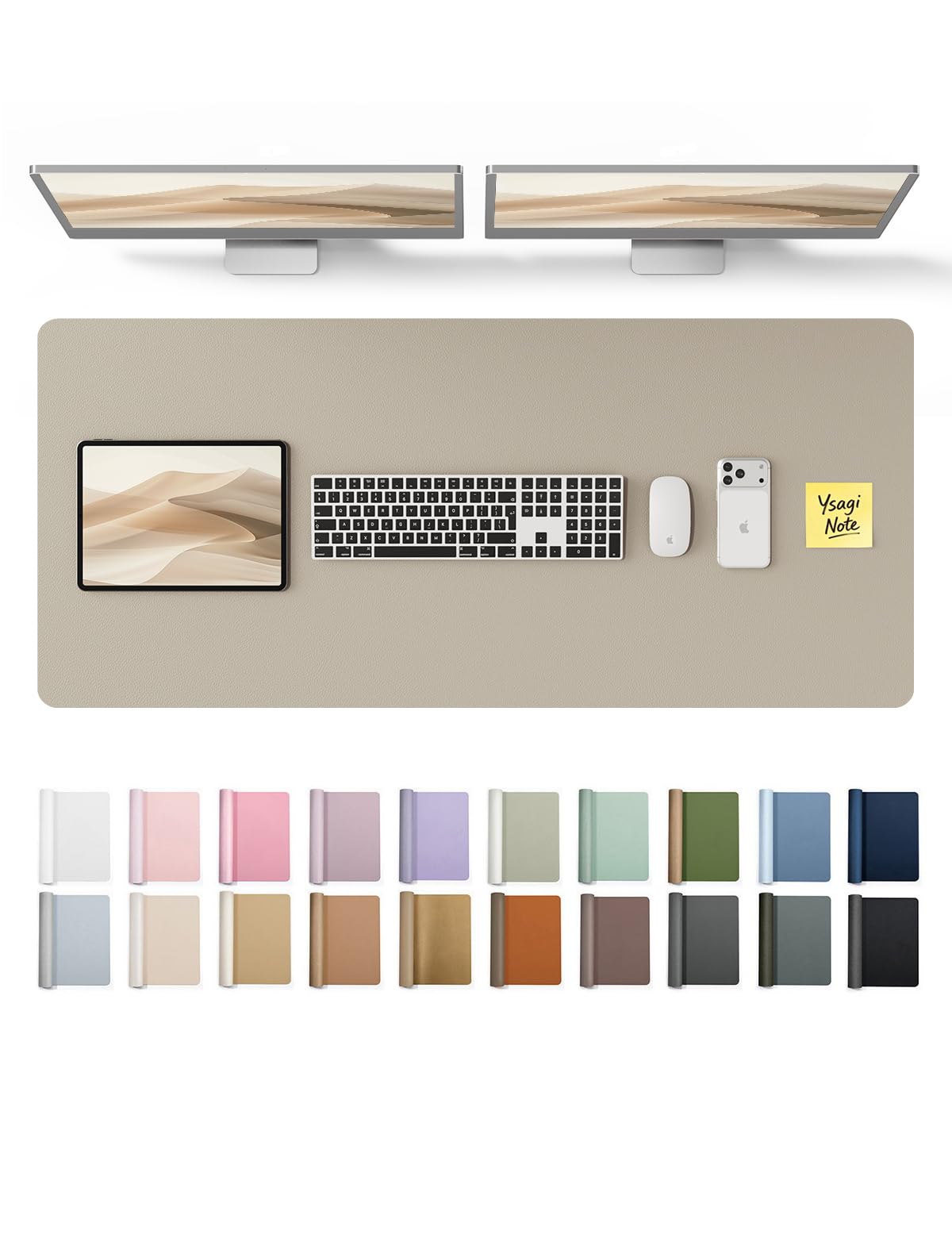 YSAGi Leather Desk Protector, Office Mat, Large Mouse Mat, Non-Slip PU Leather Blotter, Laptop Pad, Waterproof Writing Pad for Office and Home (Olive Beige, 47" x 17")