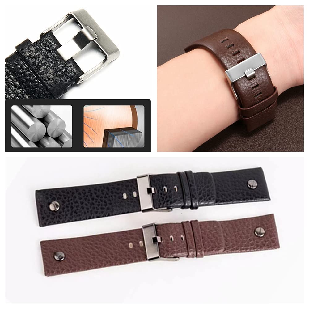 Adwoa Genuine Leather Replacement Straps Compatible for Men's 24mm 26mm 28mm Spring Bar Diesel Leather Watch Band Strap with Stainless Steel Buckle