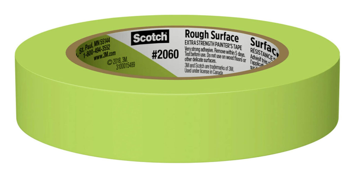 Scotch Rough Surface Painter's Tape 2060-24AR-BK, 0.94 in x 60.1 yd (24mm x 55m), Green, 9 Rolls Contractor Pack, Clean Removal, No Residue, Textured & Hard-to-Stick Surfaces
