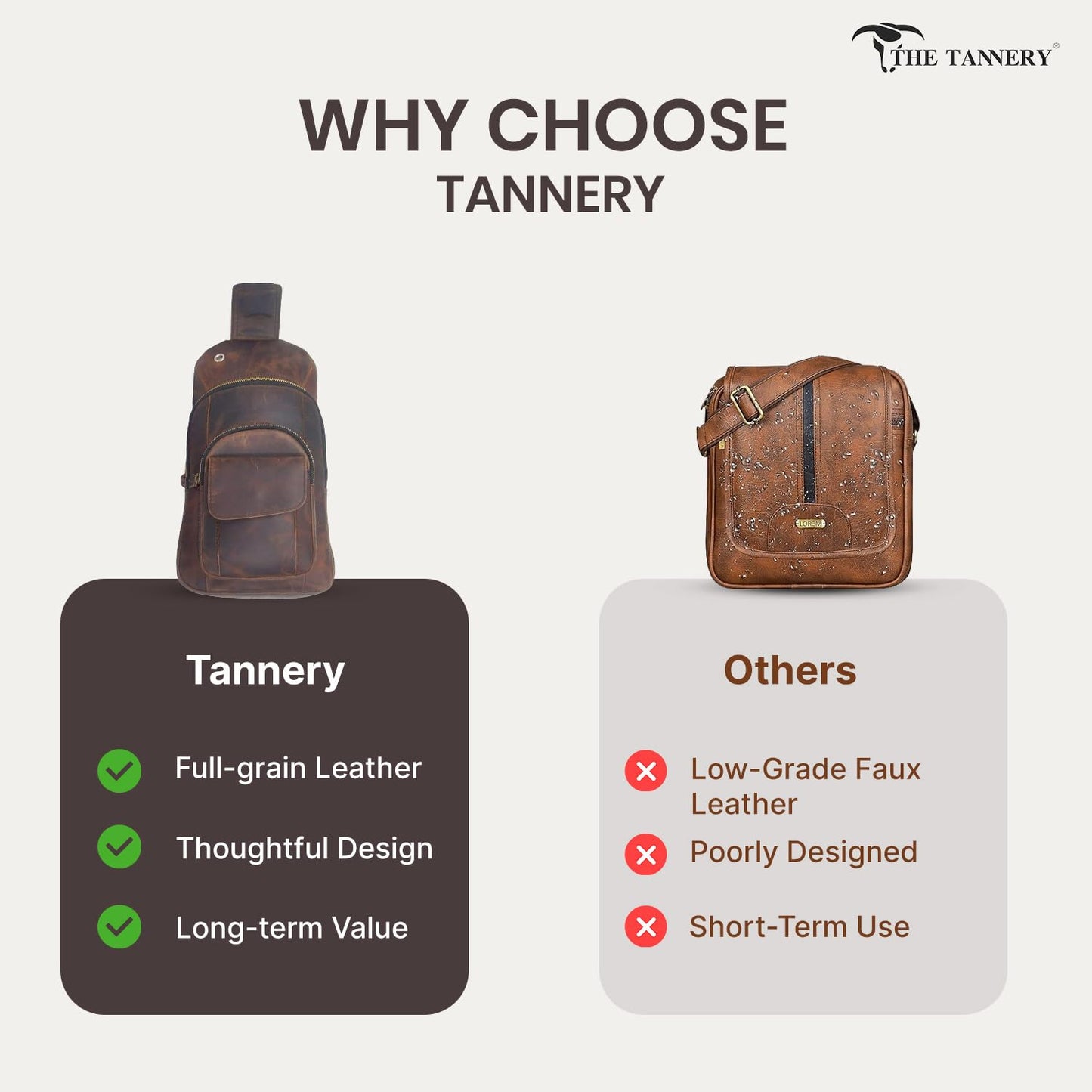The Tannery Handmade Buffalo Leather Multipurpose Travel Hiking Crossbody Chest Backpack with Adjustable Shoulder Strap, Thanks Giving (Dark Brown, Large)
