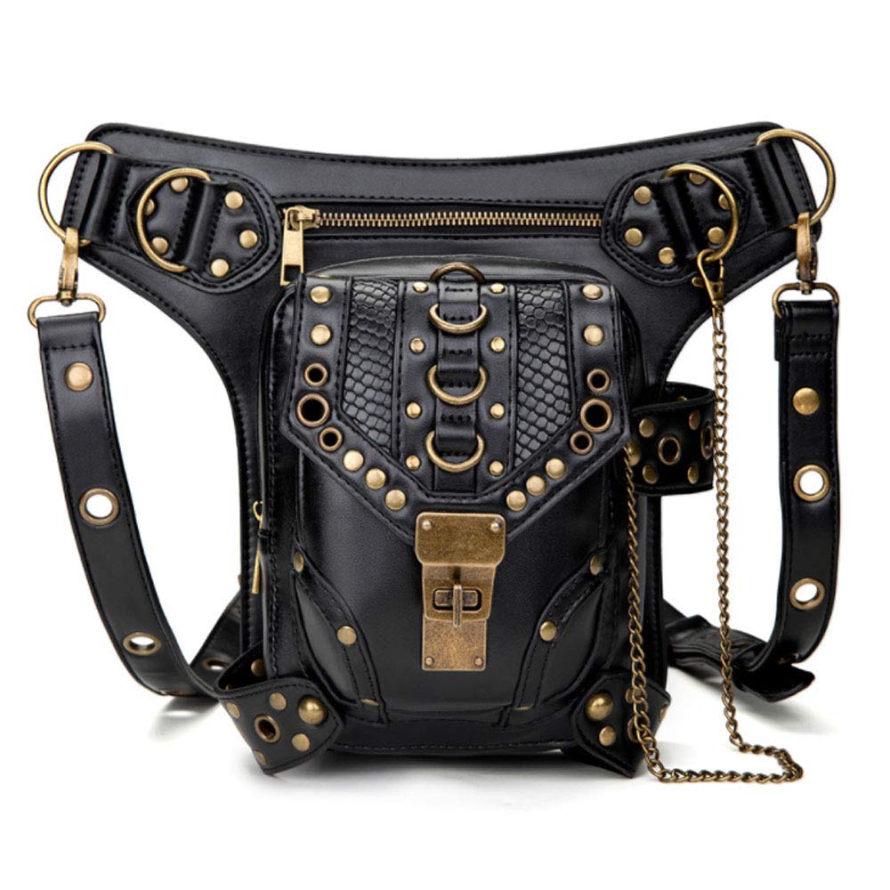 Rullar Retro Punk Waist Bag Military Tactical Drop Leg Bag Outdoor Bike Motorcycle Cycling Hiking Fanny Pack Hip Bag Utility Pouch Shoulder Crossbody Bag Black