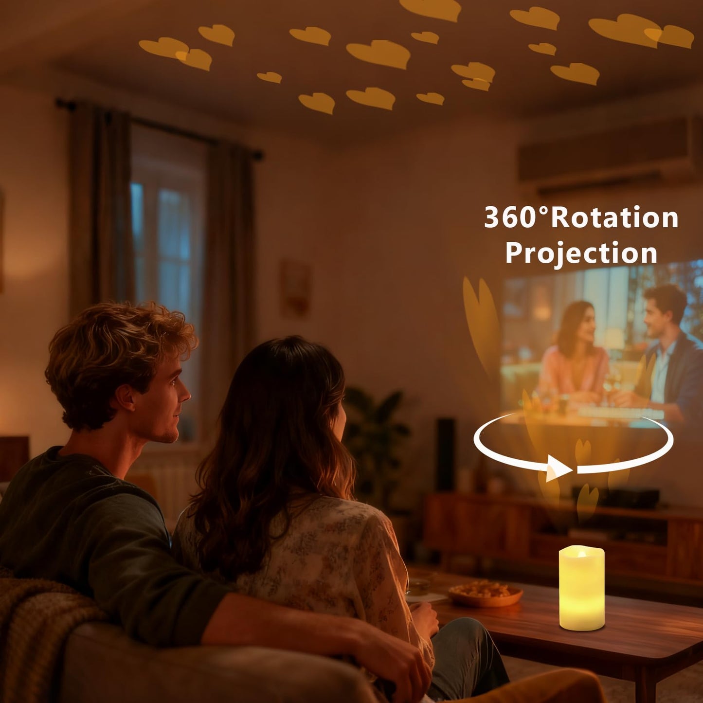 AVEKI Heart Flameless Candles Projector, Valentine's Day LED Pillar Candles with Remote and Timer, Battery Operated Romantic Projection Light for Wedding Home Decor, Gifts for Women (Love-White)