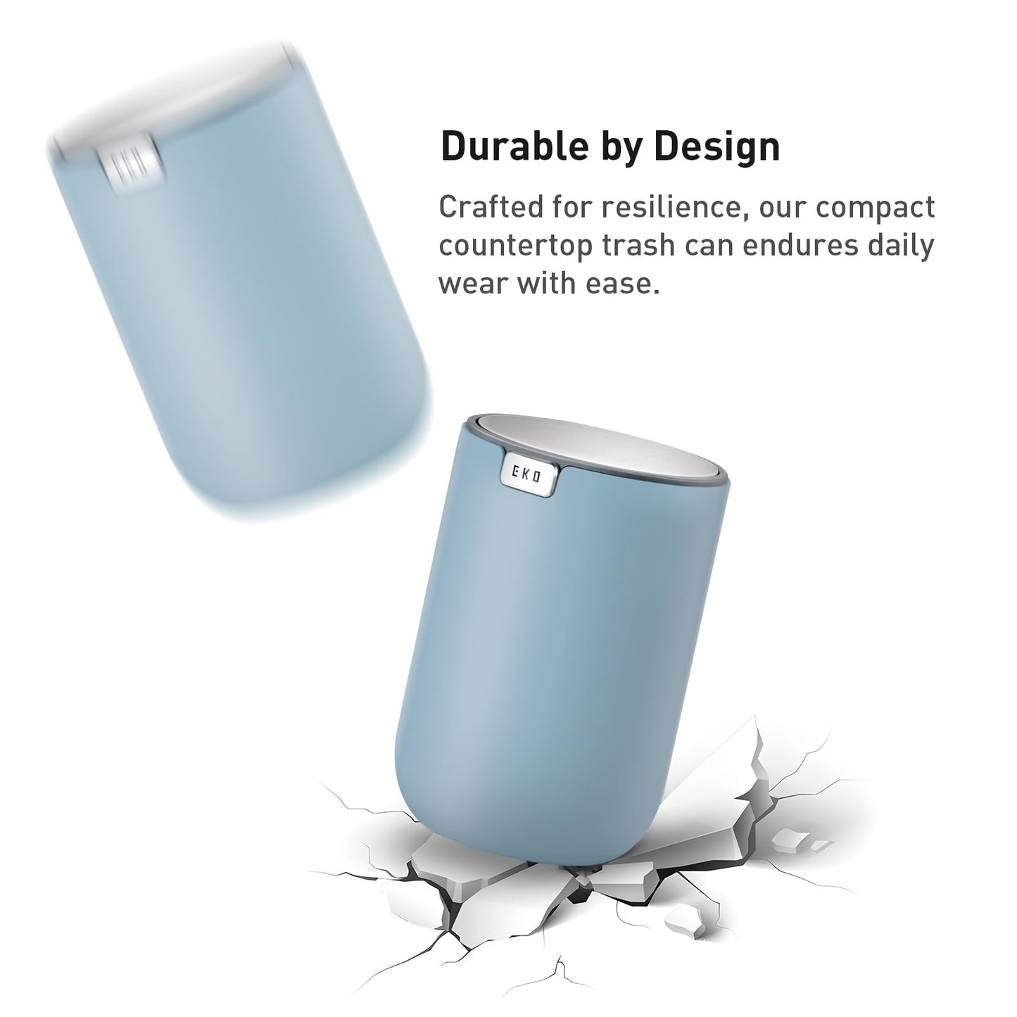 EKO Fandy 0.4 Gal/1.5L Mini Tabletop Trash Bin with Swing-Lid, Desktop Trash Can for Bathroom Countertop, Vanity, Coffee or Office, Small Garbage Bin (Blue)