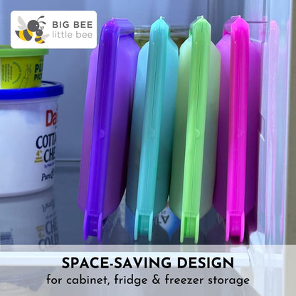 Big Bee, Little Bee - SoftShell Reusable Silicone Food Storage Container with Connected Clamshell Lid, Easy to Clean, Snaps Closed, Microwave, Freezer & Dishwasher Safe (Grape)