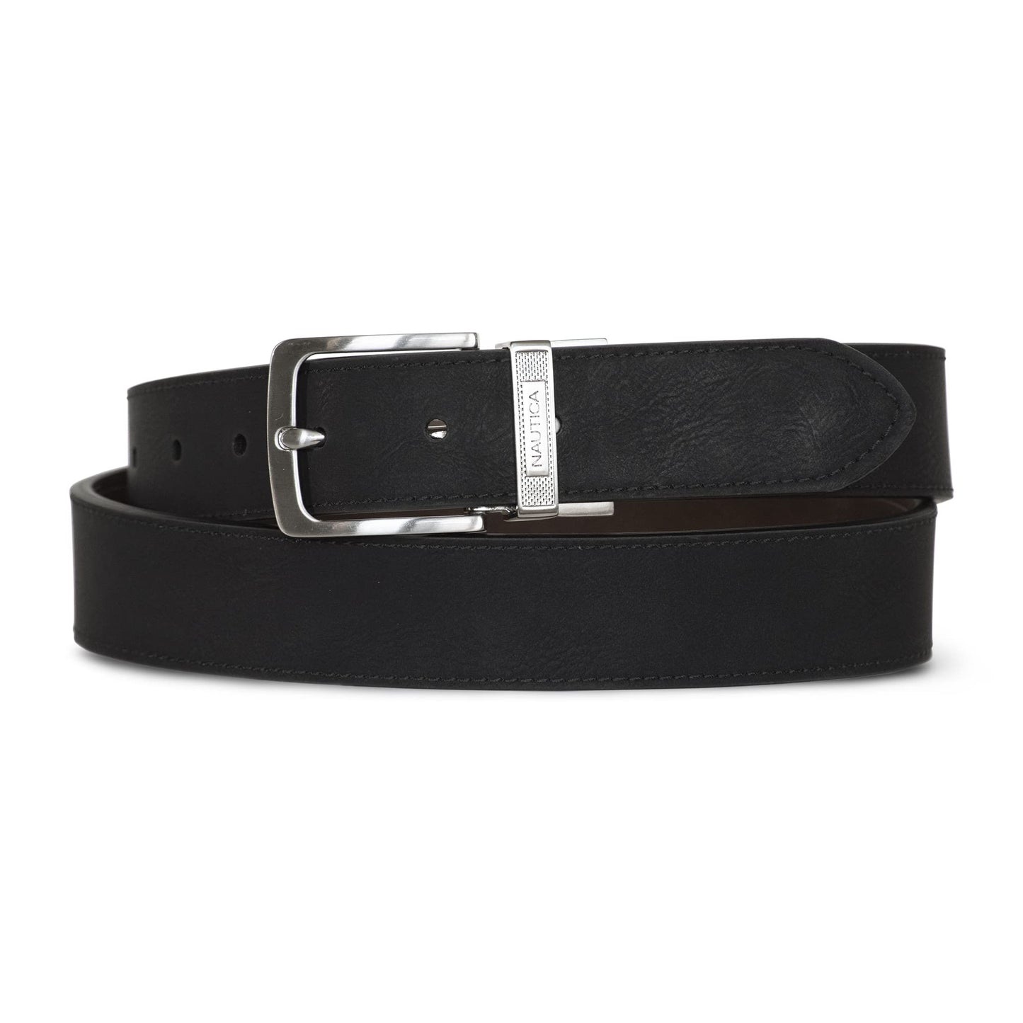 Nautica Mens Reversible Jean Leather Belt | 2-in-1 | Classic | Everyday | Business | Work | Dress | Casual | Metal Buckle - Black/Brown, 36"