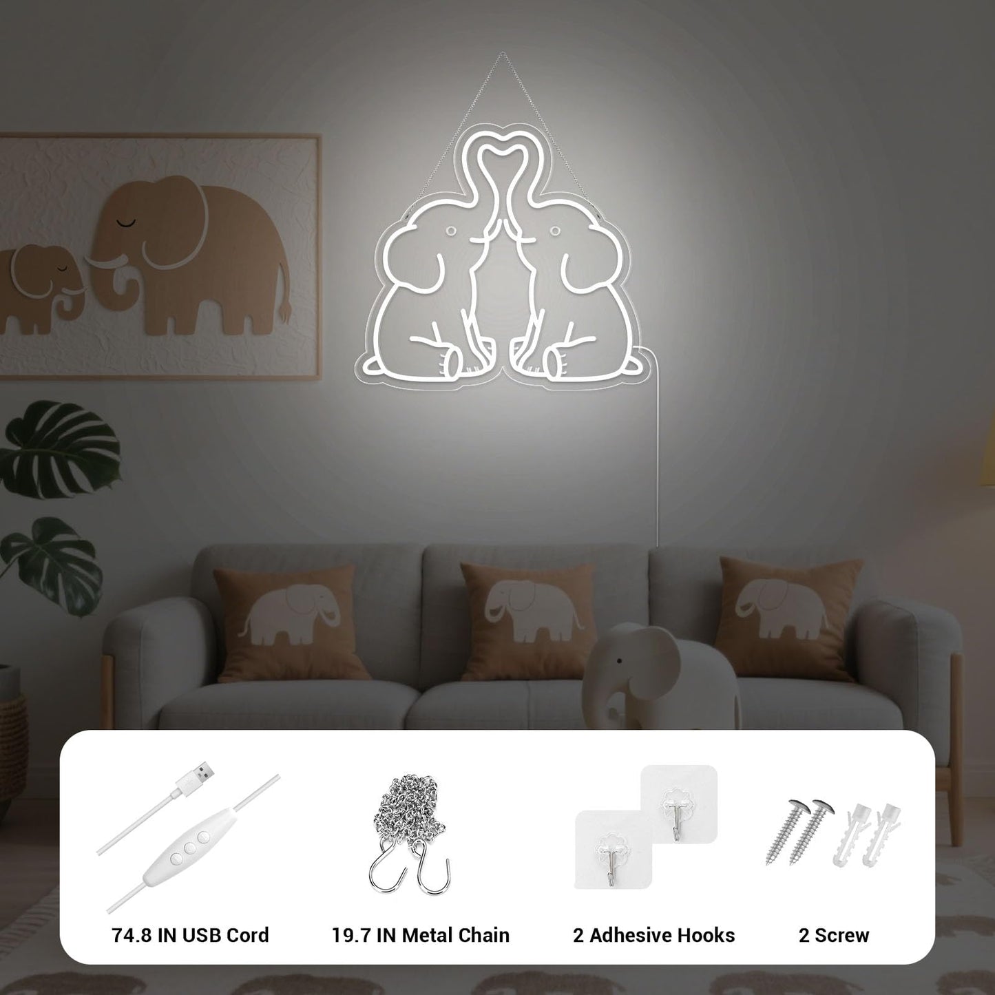 LMHSE Elephant Neon Signs, Dimmable LED Sign Living Room Decor, Party, Bedroom, Wedding Decor, Birthday Gifts for Women, Christmas (Elephant)