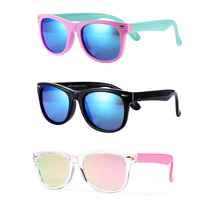 Pro Acme Kids Polarized Sunglasses, Flexible TPEE Rubber Toddler Shades for Girls Boys, Ages 3-12（A1 Pink/Blue + Black/Blue + Crystal/Pink Mirrored）