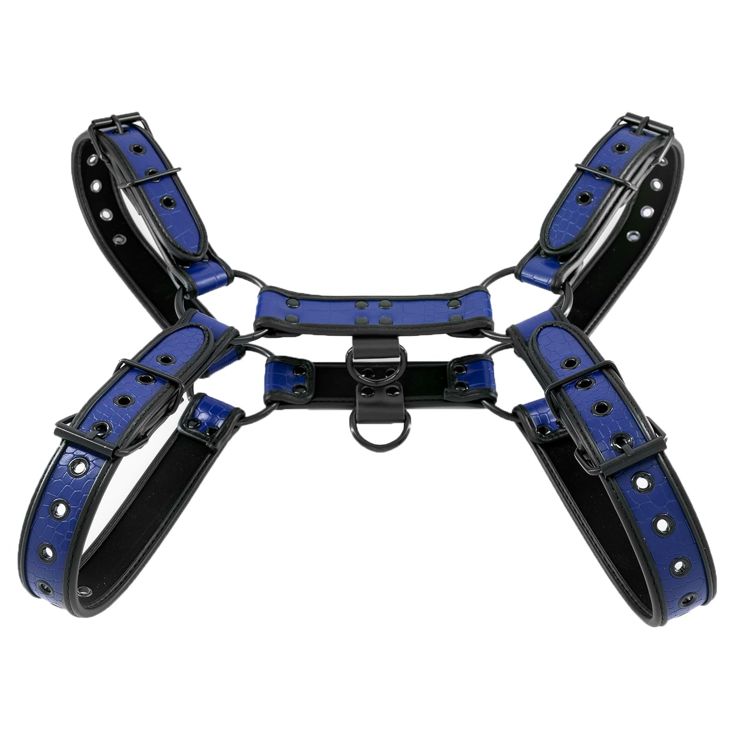 ZZRBVFH Men's PU Leather Body Harness with Crocodile Texture - Adjustable Fitness Vest for Gym, Motorcycle - Black/Red/Green/Blue (Blue)