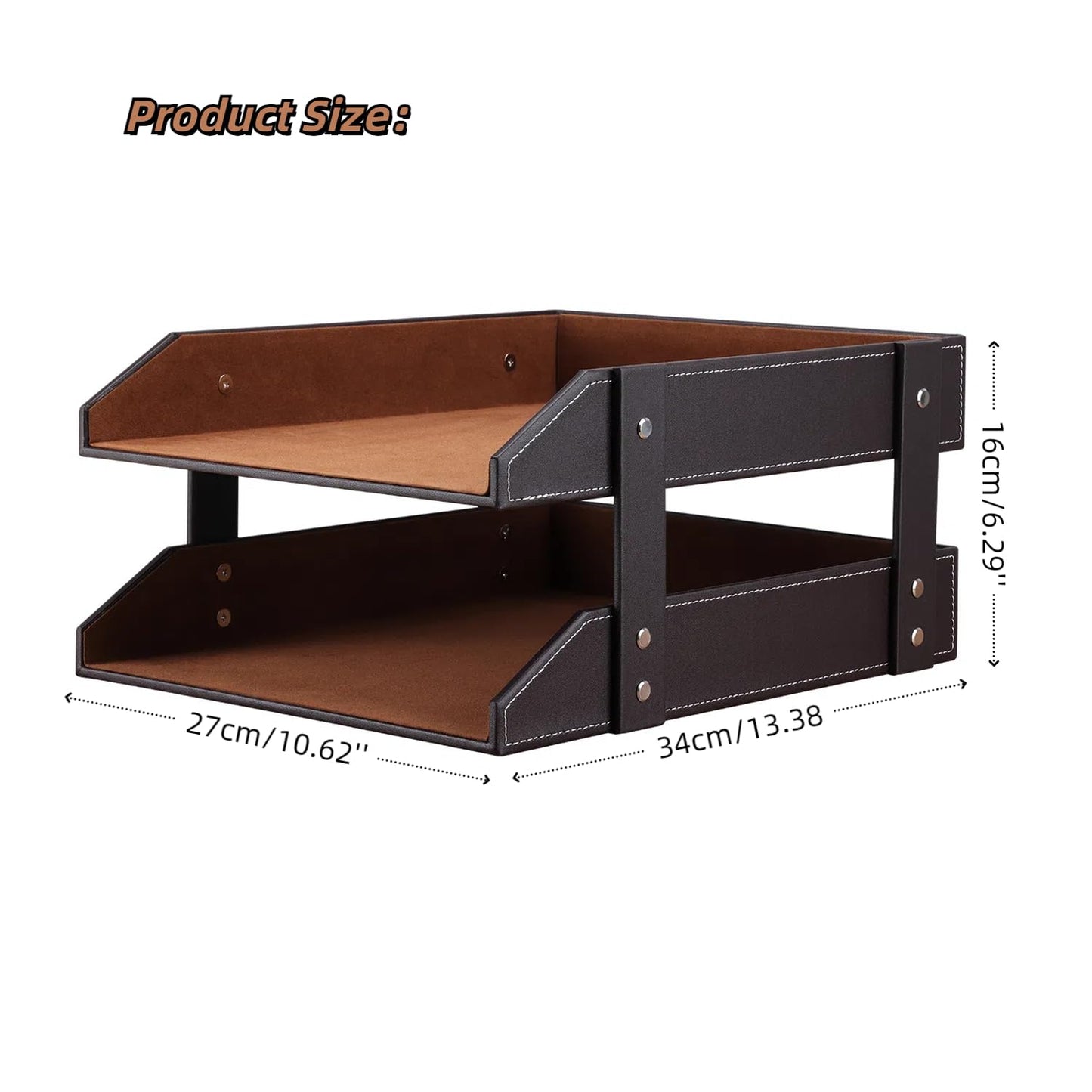 KINGFOM Letter Tray, Leather Paper Organizer Tray, Wooden Desk File Holder, Desktop File, Stackable Magazine Holder, Mail Sorter, Great for Home or Office - 2 Level Brown