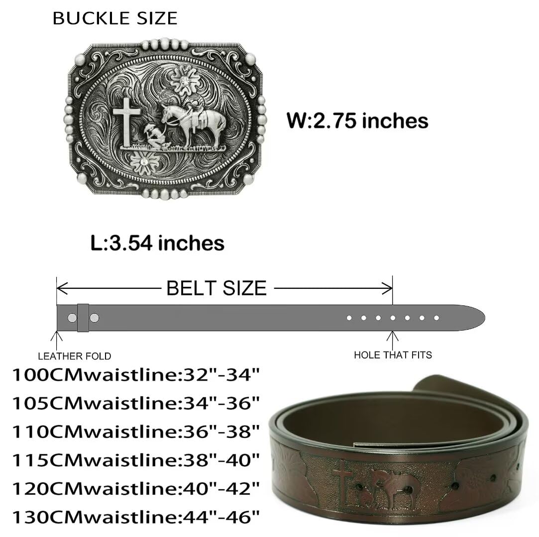 Moranse Western Cowboy Horse & Bull Style Buckle And Genuine Cow Leather Belts
