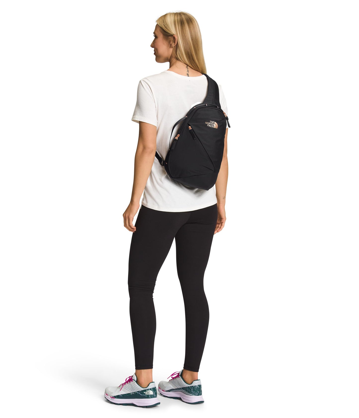 The North Face Women's Isabella Sling - Slim Carry Crossbody Bag with Large Main Compartment, Water-Repellent Finish, TNF Black Light Heather/Burnt Coral Metallic-NPF, One Size