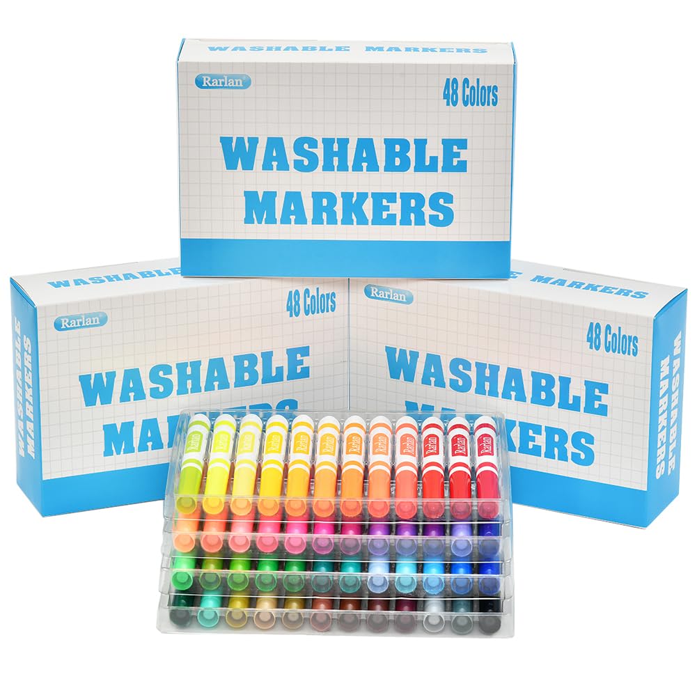 Rarlan Washable Markers Bulk, Markers for Kids, Bulk Pack, 48 Colors, 3 Boxes, 144 Count