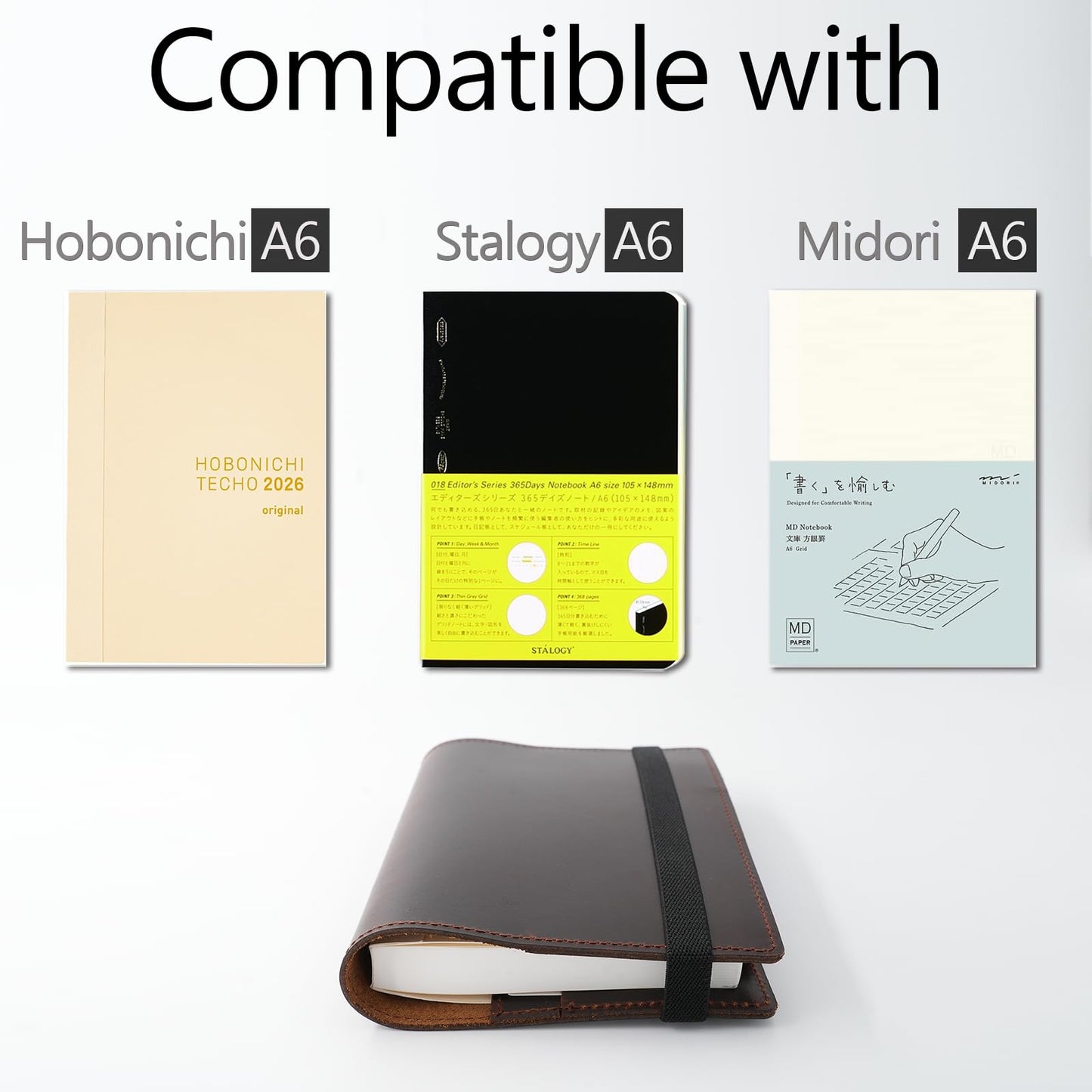 Krozur Hobonichi Techo Original Planner Cover A6, Genuine Leather, Leather Cover for Hobinichi Techo Original Planner A6, with a Build-In Pen Loop, Chestnut