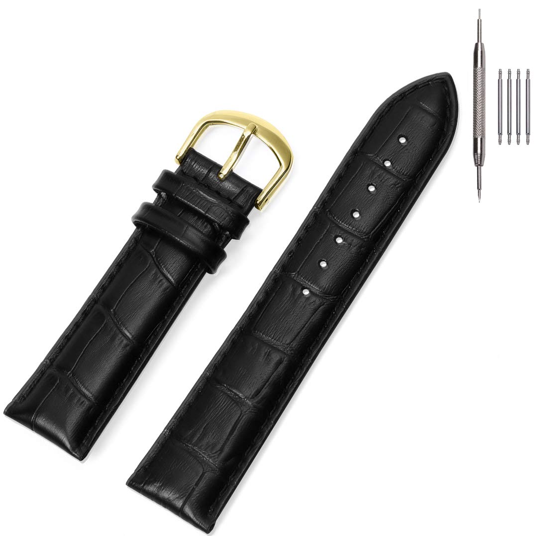 EACHE 12mm Croco Leather Watch Bands Black Classical Leather Watch Straps Waterproof Black Watch Bands With Gold Buckle