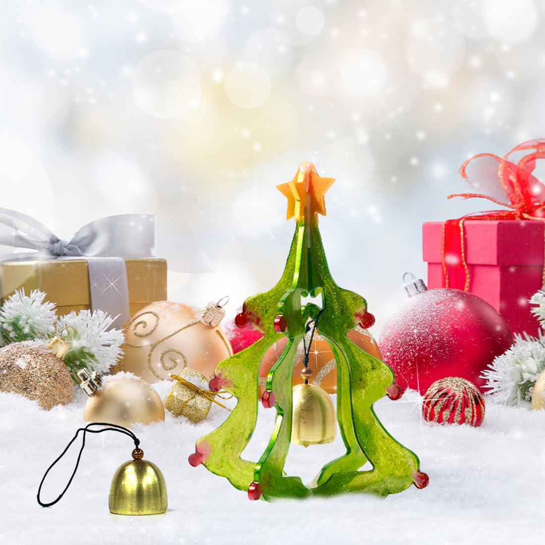 Voyyphixa 3D Christmas Tree Resin Mold with Bells Splicing Tree with Topper Star Silicone Molds for Epoxy Resin Xmas Ornaments Art Resin Casting Mold DIY Home Decoration Pendant Crafts Gift