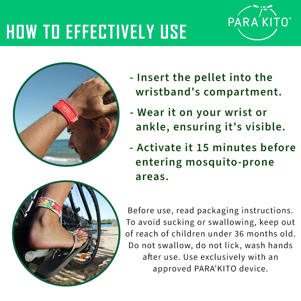PARA'KITO Mosquito Insect & Bug Protection Wristband - Mosquito Stickers & Bug Spray Alternative - Summer Essentials, Beach Accessories, Hiking & Camping Essentials - Natural Essential Oils (Cube)