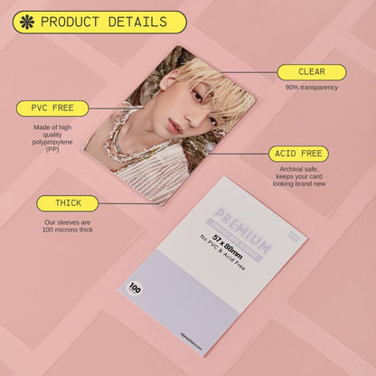 Mandu Deco Kpop Photocard Sleeves Clear Polypropylene Card Protector for Albums Photocards, PVC Free and Acid Free, 100 Sleeves per Pack (57x88mm)