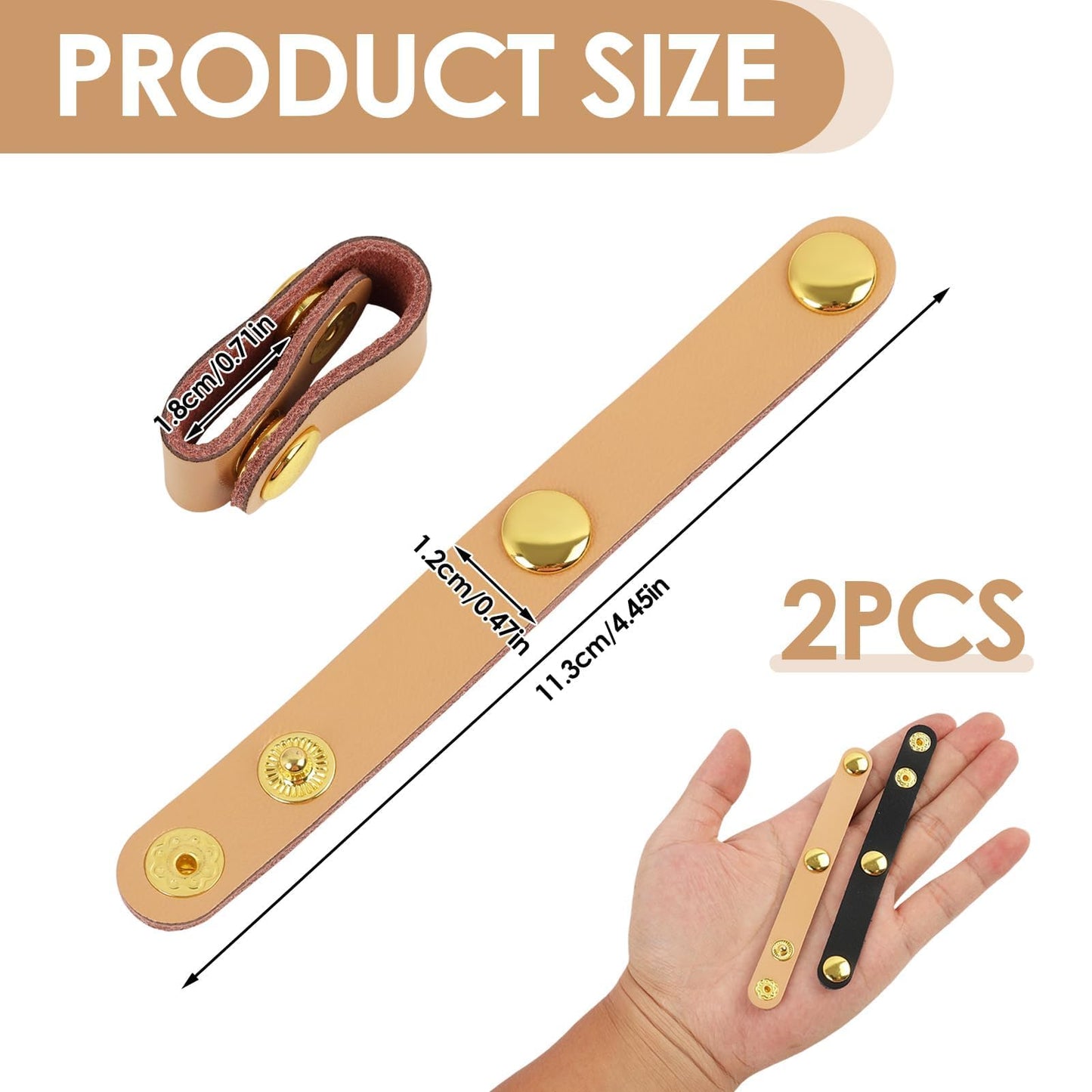 2 Pcs PU Leather Handbag Strap Shortener, Top Handle Keeper with Snap Buckle, Non-Slip Dual Grip Connection Buckle Holder for Shoulder Bag, Purse, Satchel, Clutch, or Wallet (Black and Light Brown)