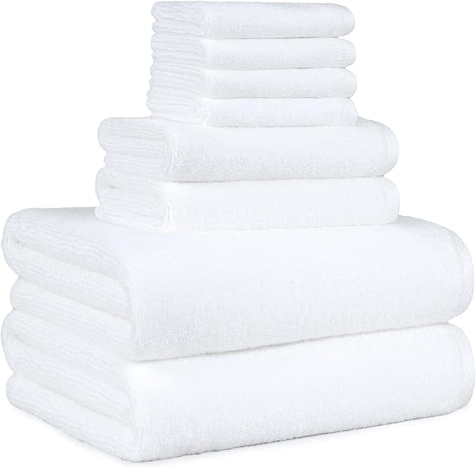 Amazon Basics 100% Cotton Soft Quick-Dry 8-Piece Towel Set, Bath Towels