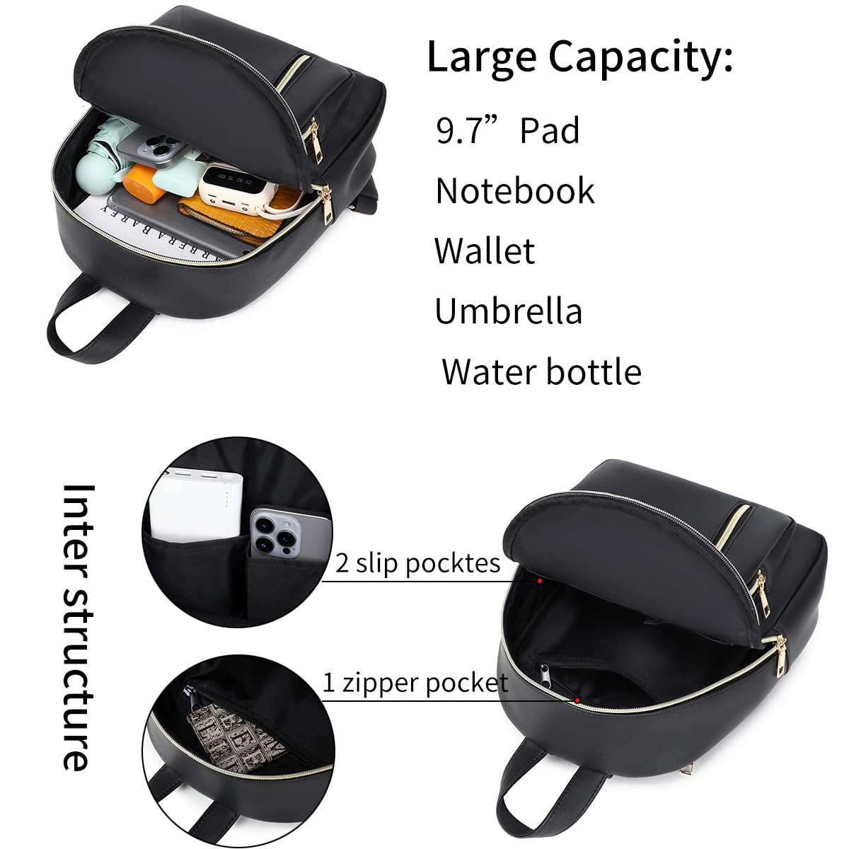 YANAIER Women Mini Backpack Purse PU Leather Anti-theft Backpack Ladies Fashion Casual Travel Daypack Rucksack Black