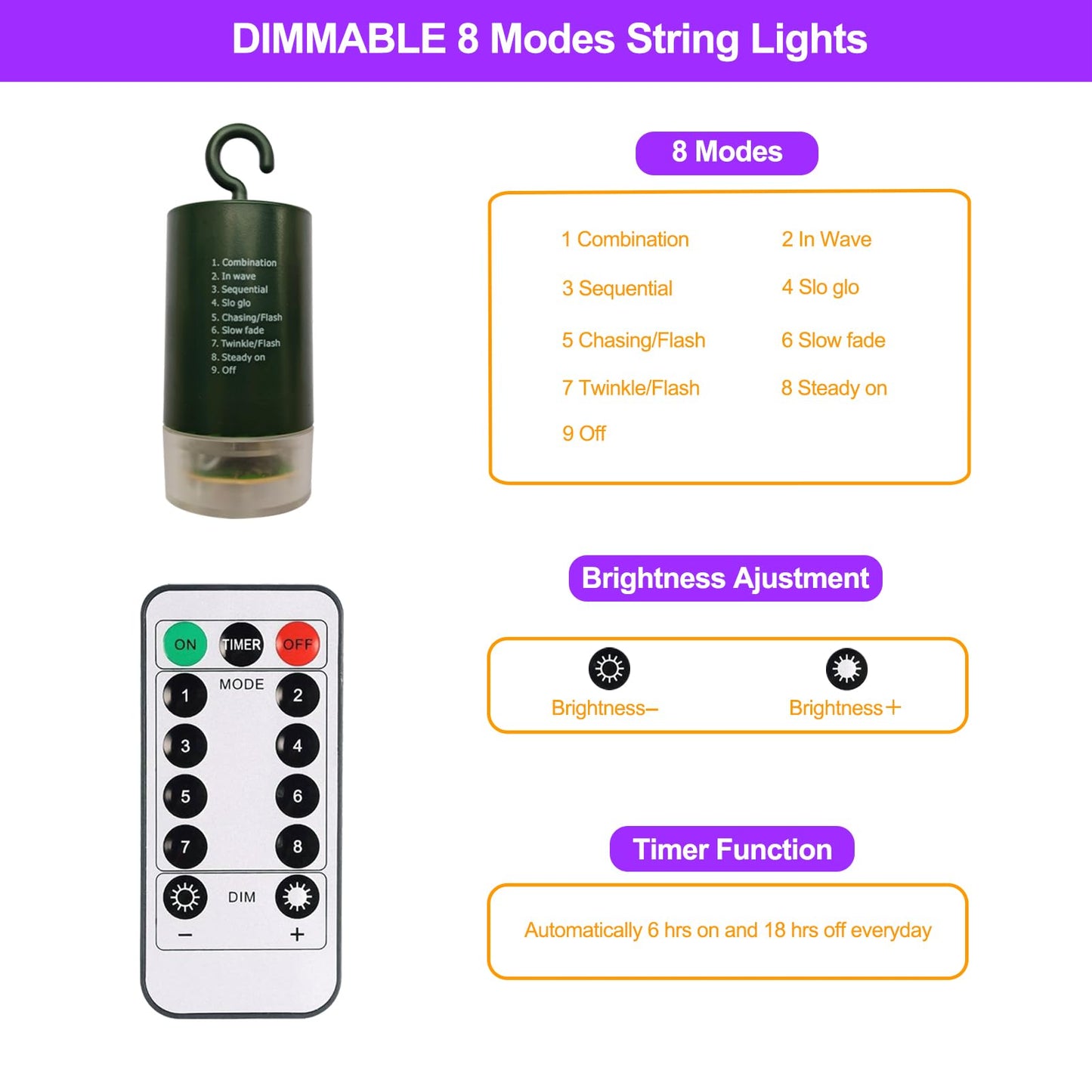 DealBeta Battery Curtain Lights Halloween Purple Orange with Remote 9.8×9.8ft