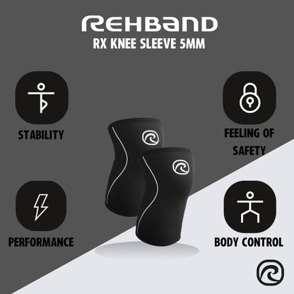 Rehband 5mm knee sleeve support for Cross Fit & heavy training, compression neoprene knee sleeve, feel stronger + more secure while workout, Colour:Black, Size:XXS