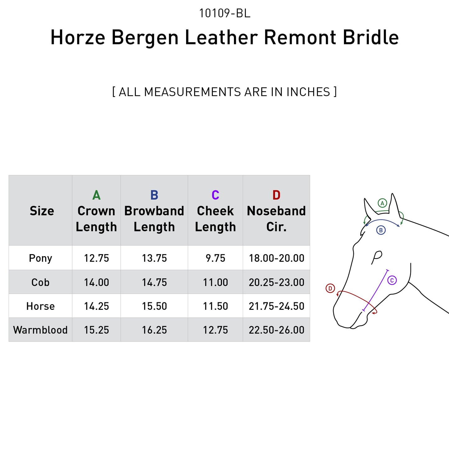 HORZE Bergen Leather Remont Bridle - Black - Cob