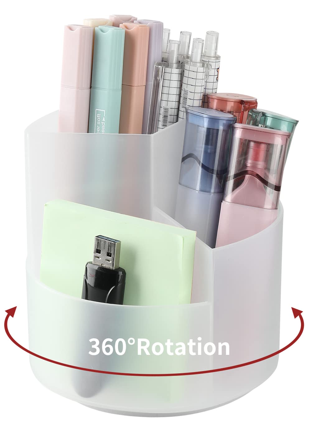 EDENMS Desk Pencil Pen Holder, 3 Slots 360-Degree Spinning Organizers, Desktop Storage Stationery Supplies, Cute Cup Pot for Office, School, Art Supply, Kids - Clear