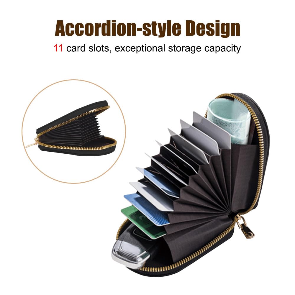 DONGKER Cute Penguins Card Coin Holder,PU Zippered Cartoon Penguin Accordion Card Wallet Built-in 11 Card Slots for Men Women