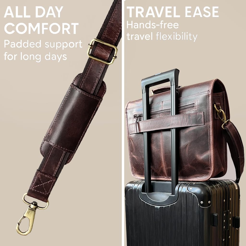 RUSTIC TOWN Leather Messenger Bag for Men - Full Grain Leather Briefcase Laptop Satchel Office Crossbody Travel Bag (16 Inch, Mulberry)