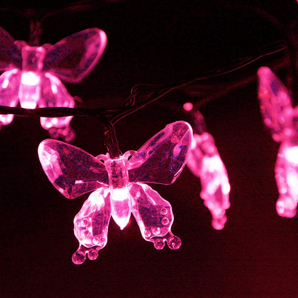 WONFAST Solar String Lights, Waterproof 16ft 20LED Butterfly Christmas Fairy Lights Decorative Lighting for Home Party Wedding Patio Garden Porch Balcony (Pink)