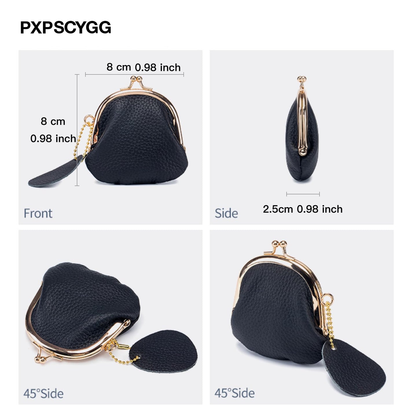 Genuine Leather Small Coin Purse for Women, Vintage Leather Change Purse, Coin Bag with Kiss Lock, Mini Coin Purse for Women's (Black)