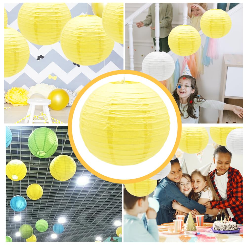 Ruidee 6Pcs Paper Lanterns Decorative Round Hanging Paper Lanterns for Birthday, Wedding, Christmas Xmas, Bridal, Home Decor, Party Decoration（12in/Yellow）