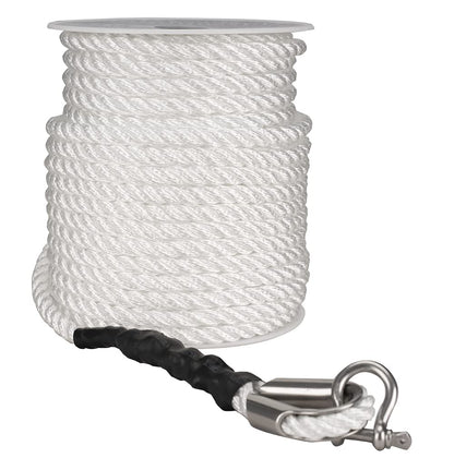 Marine System Made Nylon 3 Strand Anchor/Rigging Line Anchor Rope 3/8 Inch 100FT 150FT White (3/8" x 100')