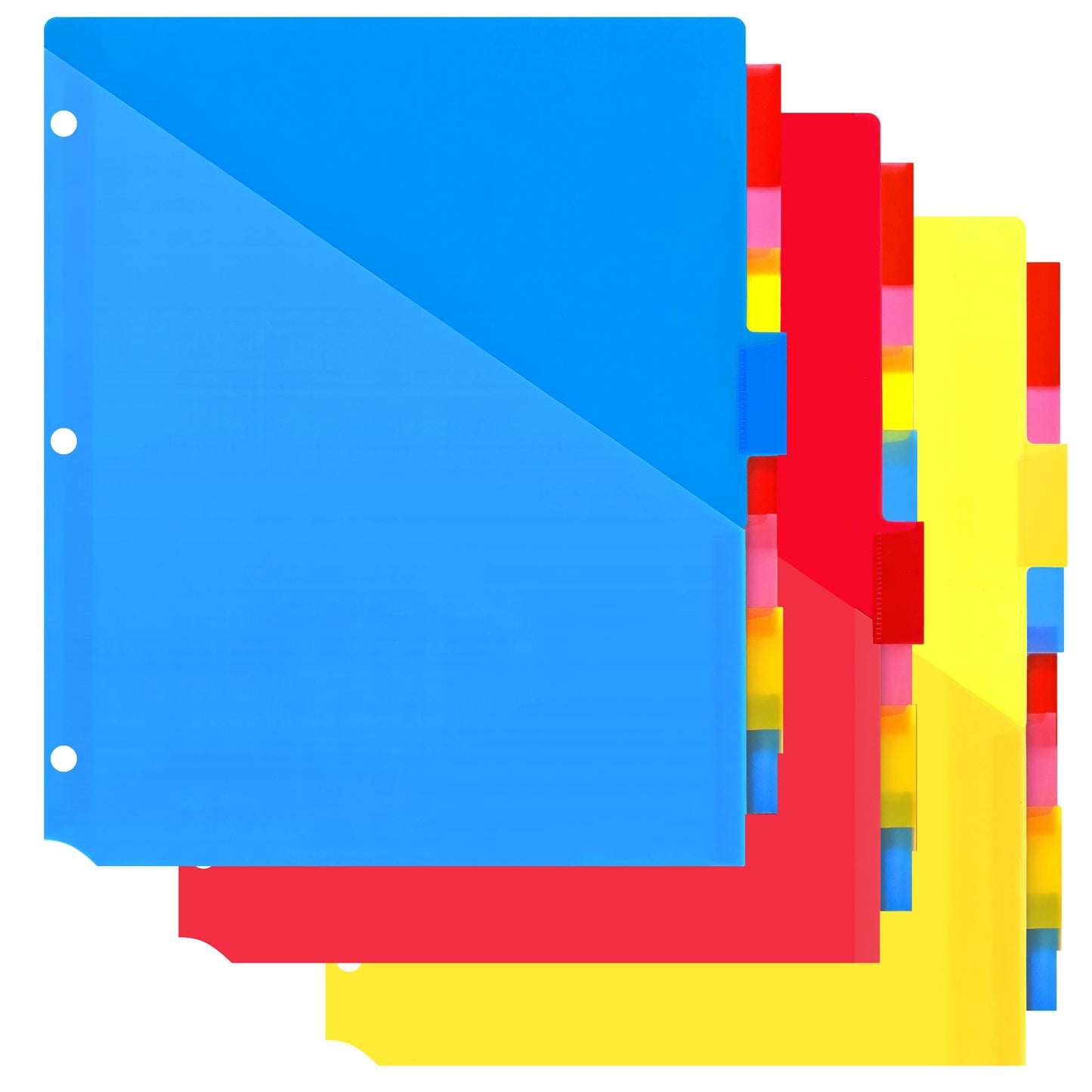 MAKHISTORY Plastic 8-Tab Dividers with Two Pockets - 3 Sets, Pocket Dividers for 3-Ring Binders, Multi-Color Binder Dividers, Total 24 Tabs