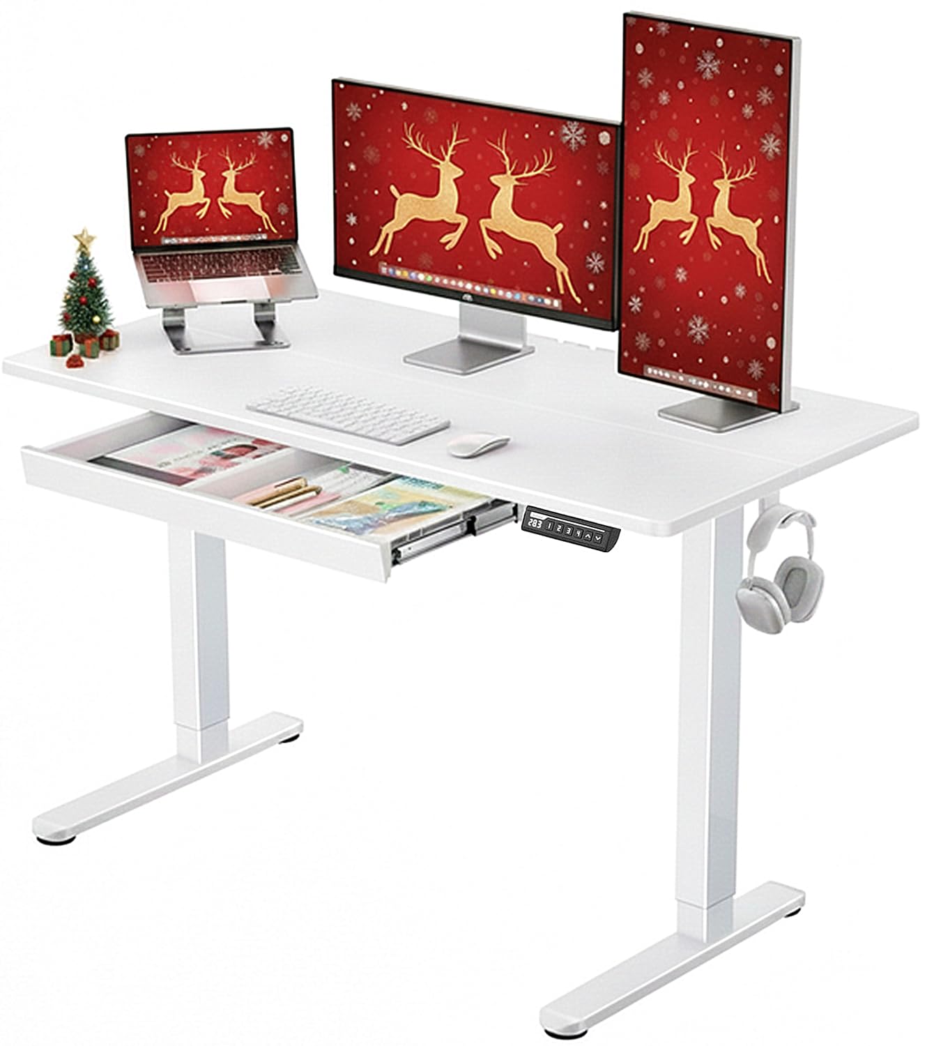 ErGear Electric Standing Desk with Drawers, 48" x 24" Height Adjustable Desk with 4 Preset, Home Office Computer Table with Splice Board, White