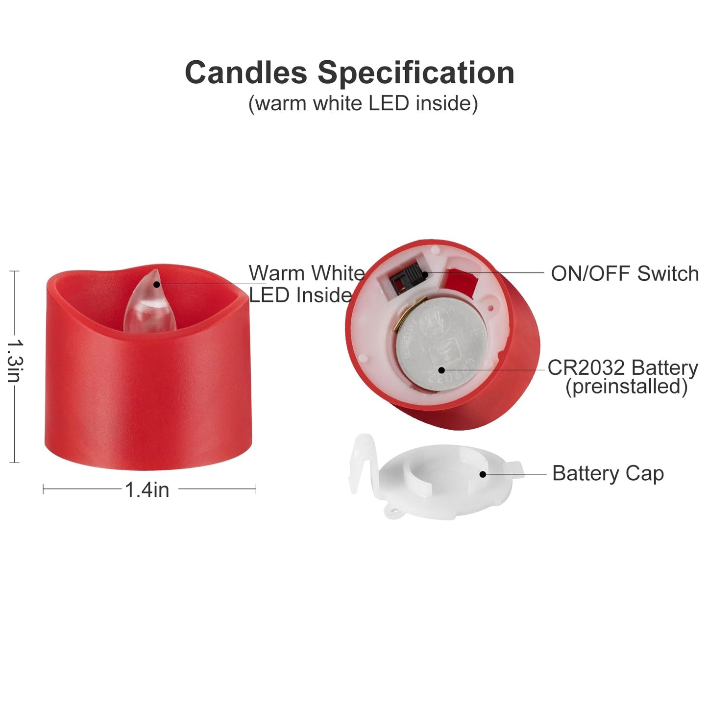 Windshell Red Base Warm White Flickering Flame LED Tea Lights, 6H Timer (No Remote), Battery Operated Flameless Tealight Candles for Christmas Holiday Home Decor, 12 Pack