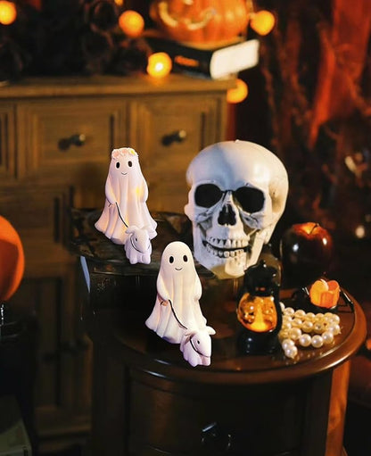 Ghost Walking Dog Display Statue Nightlight, Warm Lighted Indoor Figurine Lamps, Halloween Decors Spooky Dog Light, Cute Decorations for Party, Home, Bedroom, Shelf, Table Centerpiece (Boy)