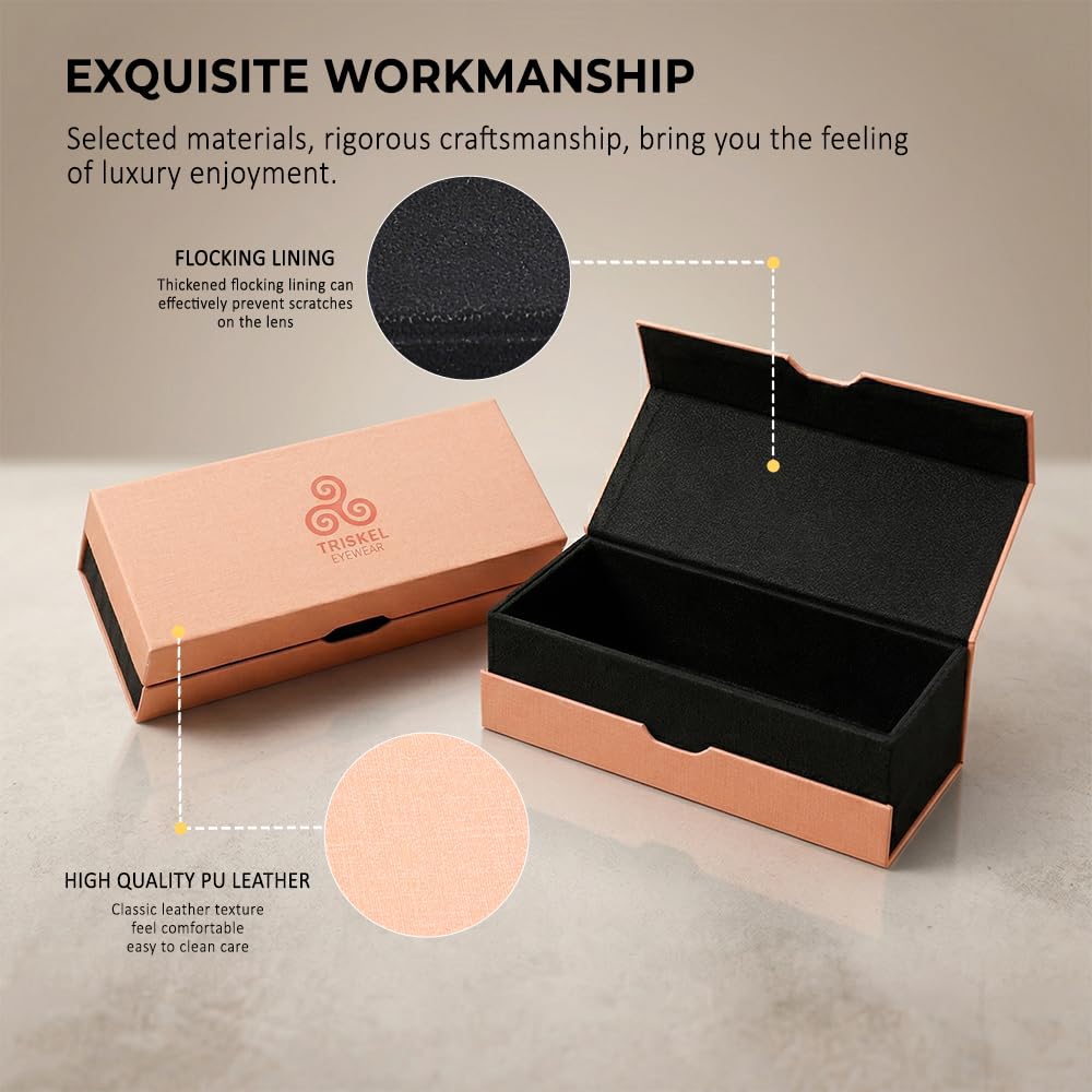 TRISKEL EYEWEAR Premium Double Frame Case – Luxury PU Leather Case with Diamond-Vein Lining, Travel Storage for Two Glasses (Terracotta)