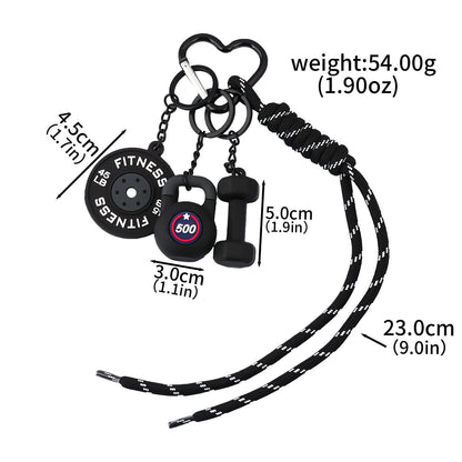 Locus Amoenus Gym Equipment Bag Charms DIY Soft Rubber Dumbbells Keychain for Fitness enthusiast Couple Backpack Jewelry Gift (Black)