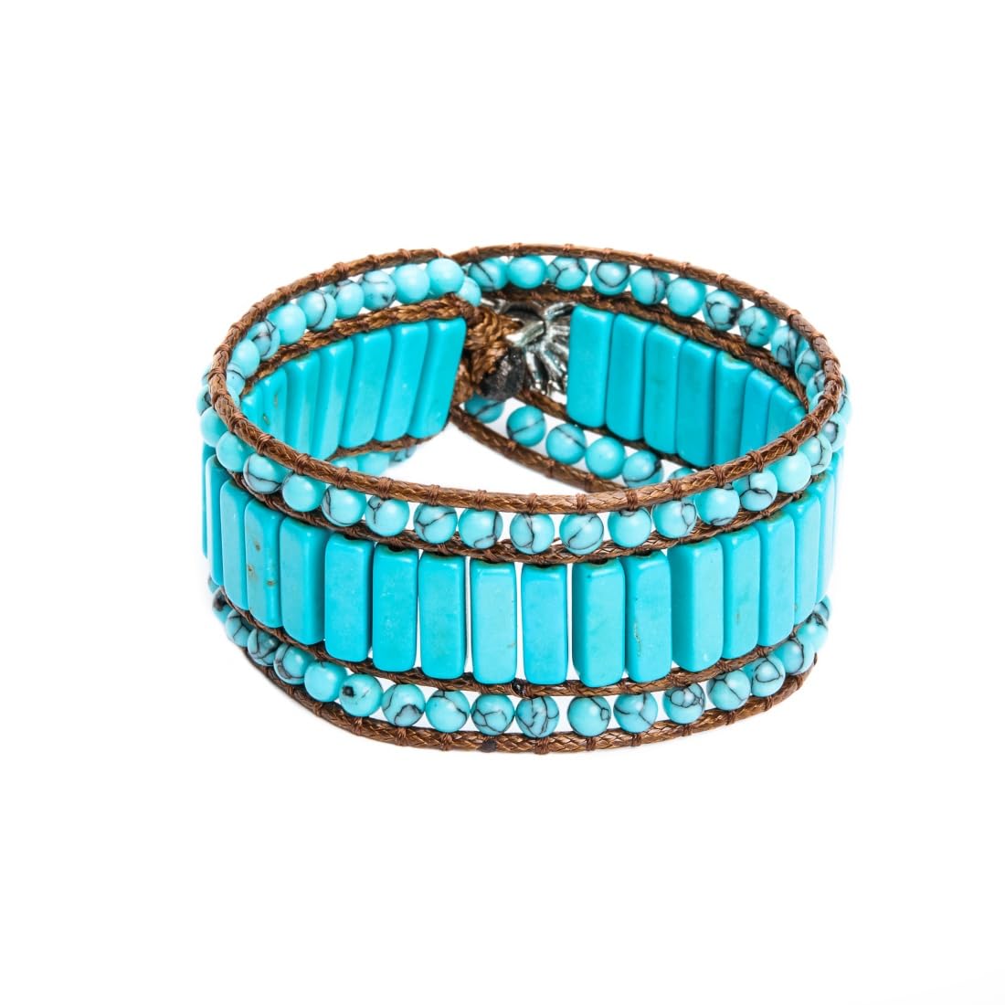 YGLINE Leather Bead Warp Bracelet Beaded Stone Handmade Gemstone Jasper Leather Cuff Bracelet