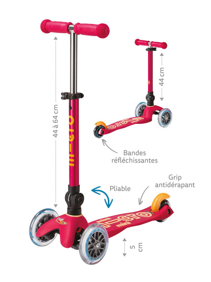 Micro Kickboard | Mini Foldable LED Kids Scooter for Ages 2-5 | Children up to 110 lbs | 3 Wheel Lean-to-Steer | Adjustable T Bar | Smooth Ride, Motion-Activated PU LED Wheels | Swiss Design
